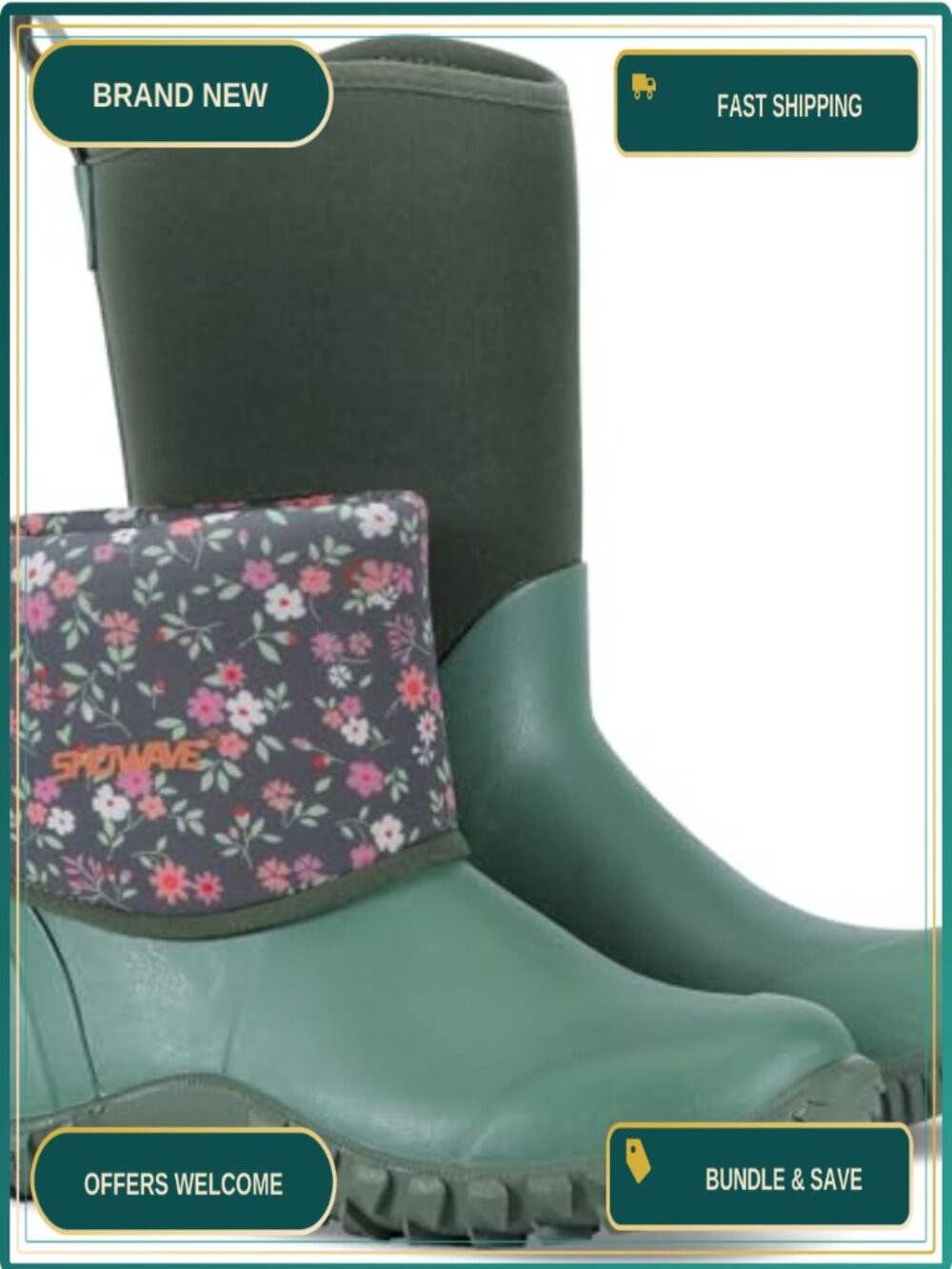 Women's Waterproof Rubber Rain Boots Mid-Calf Garden Mud Boots Non-Slip Neoprene
